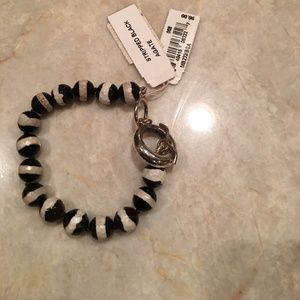 Simon Sebbag Blk White Striped Agate Bead Bracelet